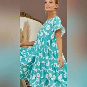 Bibi Flower Print ruffled drop shoulder dress